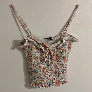 Adjustable strapped crop top/ front tie/ ruffle/ elastic/ floral